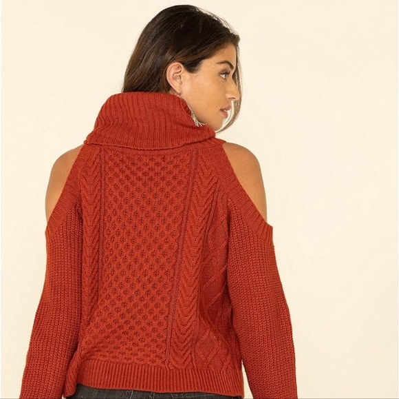 Rock & Roll Cold Shoulder Cowel Neck Sweater - Picture 5 of 5